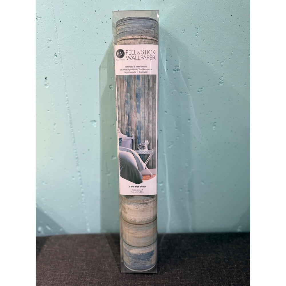 RoomMates Blue Weathered Wood Peel and Stick Wallpaper RMK9052WP 20.5in x 16.5ft